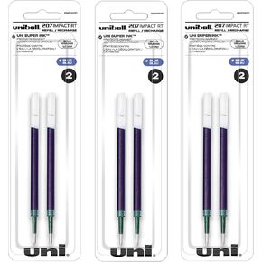 Uniball 207 Impact RT Retractable Pen Refills, 1.0mm Bold Point, Blue Ink, 6 Refills