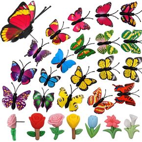 SNAIL GARDEN 70PCS Butterfly Push Pins & Flower Thumb Tacks Set,50 Butterfly Thumb Tacks + 20 Flower Push Pins,Butterfly & Flower Decorative PushPins for Cork Board,Bulletin Board,Photo Wall and Map