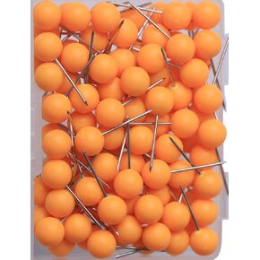 100pcs Map Tacks Push Pins 1/4 Inch Diameter Plastic Round Head and Steel Needle Points,Used for Marking Variety DIY Craft Office and Home on Map,Bulletin Board or Cork Boards（Orange）