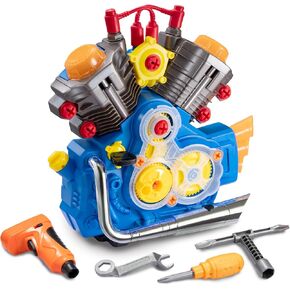 Engine Building Kit, Kids Mechanic Repair Set for Kids Motorcycle Engine，Take Apart Toys-42pc Playset，STEM Engine Model Kit Toy with Cool Lights&Sounds，Educational Toys for 3+ Year Old (Blue)