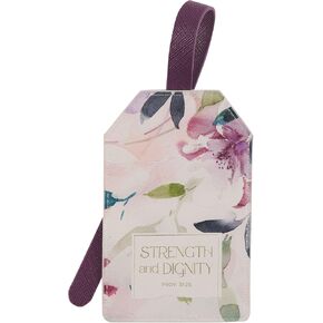 Christian Art Gifts Inspirational Vegan Leather Floral Scripture Luggage Tag for Women All Things Through Christ Cute Suitcase Baggage Accessory for Carry-on, Checked Bag, 4.8" x 3.1", Navy Blue/Brown
