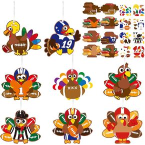 WATINC Thanksgiving Fall Sticker Craft for Kids - 123pcs Turkey Hanging Ornaments Arts Crafts Kit with String, DIY Football Autumn Thanksgiving Game Home Classroom Activities Party Tree Decoration