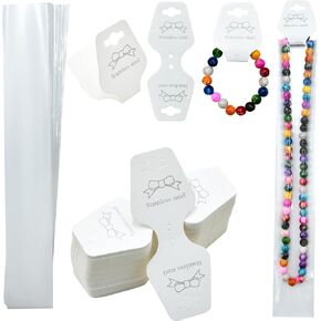 100Pcs Jewelry Display Packaging Card with 100 Pcs Clear Long Bags for Small Business for Jewelry Pendant Bracelets KeyChains Earring Holder Display for Selling Jewelry Packaging Supplies