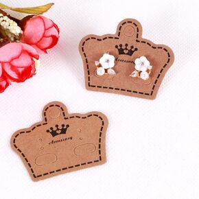 AKOAK 100 Pcs Vintage Kraft Paper Earring Display Card, Square Cat Head Shape Heart Shape Crown Shape Earring Stud Earclip Display Hanging Card (Heart Shape, 5x4cm)