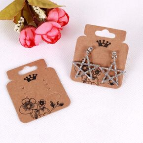 AKOAK 100 Pcs Vintage Kraft Paper Earring Display Card, Square Cat Head Shape Heart Shape Crown Shape Earring Stud Earclip Display Hanging Card (Heart Shape, 5x4cm)