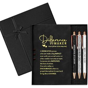 Thenshop 5 Pcs Journal with Pen Set Difference Maker Gift Inspirational Leather Journal with 3 Ballpoint Pens and Box Thank You Gift for Employee Teacher Nurse Coworker Christmas Thanksgiving(Purple)