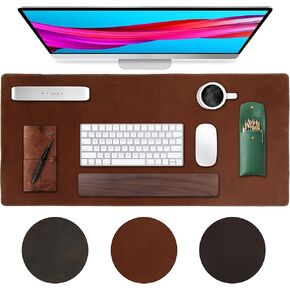 Genuine Leather Desk Pad Protector, Extended Mouse Pad Organizer, Large 28 x 13 inch Office Desk Mat, Non-Slip Leather Desk Blotter, Laptop Desk Pad, Writing Pad for Office and Home (Black)