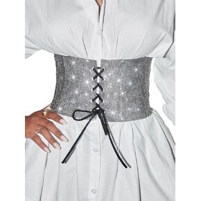 Asooll Sparkly Rhinestone Corset Belt Lace Up Wide Waist Belts Party Club Dress Belt for Women and Girls