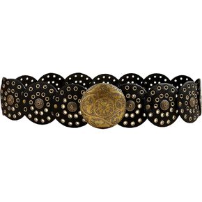Hollow Wide Disc Belt for Women Out Round Leather Metal Buckle Belt Soft Durable Vintage Western Waist Belts