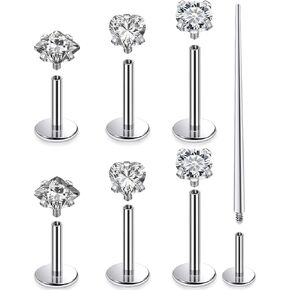 Kridzisw 20G 18G 16G F136 Titanium Flat Back Nose Rings Studs Implant Grade Screw on Nose Stud Hypoallergenic Lip Labret Piercings Tragus Cartilage Helix Earrings Piercing Jewelry for Women Men