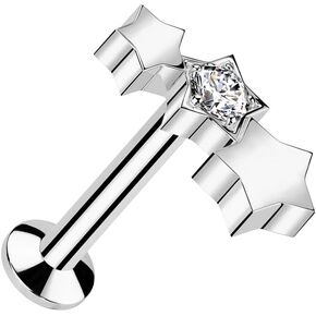 Pierced Owl 16-18GA 316L Stainless Steel Threadless Push-In Triple Star with CZ Crystal Center Flat Back Stud