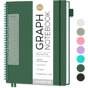 AHGXG Bullet Dotted Journal - Dot Grid Spiral Notebook 8.5" x 11", A4 Large Dotted Notebook, 100 GSM Thick Paper, Waterproof Plastic Cover Journals for Bullet Journaling, Sketching, Sage Green