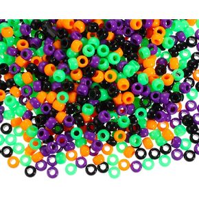 1200 Pieces Halloween Pony Beads Plastic Acrylic Beads Round DIY Halloween Craft Beads Jewelry Making Hair Beads for Women Party Decoration Supplies (Black, Orange, Green and Purple)