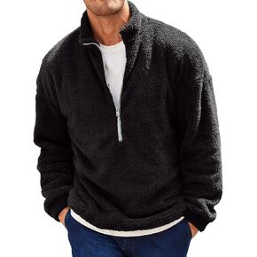 Runcati Mens Fuzzy Sherpa Sweatshirt Quarter Zip Pullover Long Sleeve Winter Fall Fleece Outwear