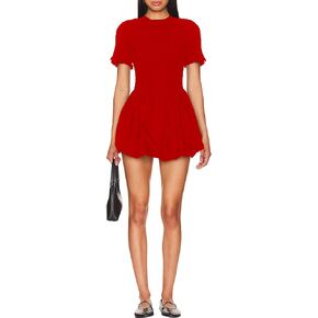 LuFeng Womens Short Sleeve Cut Out Bubble Tank Dress Mock Neck Ruffle Y2k Mini Bodycon Party Club Dresses