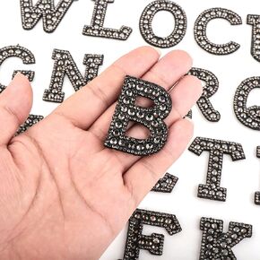Prasacco 26 Pcs Letter Patches, A-Z Rhinestone Pearl Glitter Alphabet Patches Iron On Letters for Clothing Letters Patches for DIY Craft Supplies (Black)