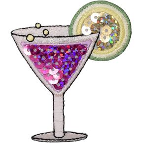 Pink Tropical Drink Iron on Sequins Embroidered Patch