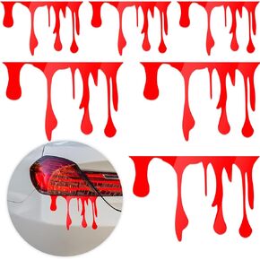 6 Pieces Halloween Red Blood Flowing Blood Funny Car Stickers Bloody Horror Funny Decal Car Headlights Window Headlamp Taillight Car Decal Theme Bleeding Decals for Car Headlights Decoration