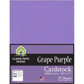Clear Path Paper Grape Purple Cardstock - 8.5 x 11 inch - 65Lb Cover - 100 Sheets