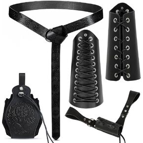 Medieval Renaissance Accessories - Halloween Belt Pouch Bracer Sword Frog Set -Viking Pirate Knight Costume for Men and Women