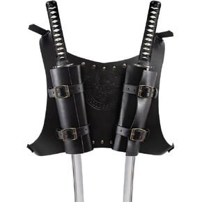 Sword Holder Back Warrior Back Sword Holster Medieval Viking Totem Sword Frog Faux Leather Double Sword Strap Cosplay Renaissance LARP Medieval Retro Sword Shoulder Back Sheath Holder