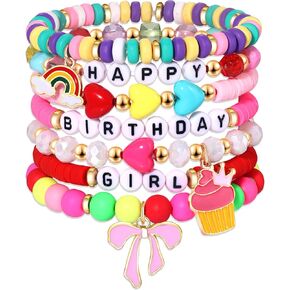 FAERLIIRY Birthday Bracelets Happy Birthday Heishi Bracelets Preppy Bracelets Colorful Clay Friendship Bracelet Bead Bracelets Bangle Summer Surfer Bracelets Birthday Jewelry Gifts