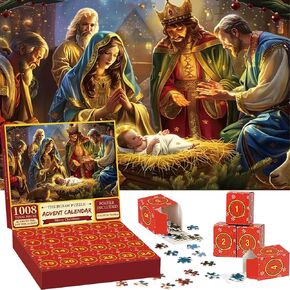 Advent Calendar Puzzle 2024 - Christmas Countdown Calendar, 1008 Pieces Puzzle 24 Days Christmas Advent Calendar for Adults, Family Game Christmas Gifts Puzzles for Home Decor (A)