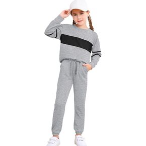 LecGee Girls 2 Piece Oufits Long Sleeve Pullover Sweatshirt Elastic Sweatpants Matching Tracksuit 4-11 Years