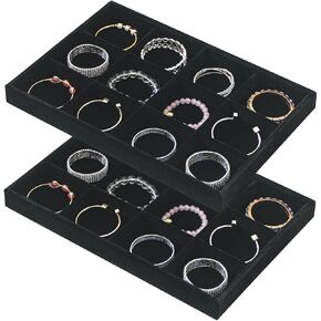 Byken 2 Pcs Stackable Jewelry Organizer Trays,12 Grids Jewelry Display Dish Tray for Selling Rings Bracelets Earrings,Bedside Desktop Storage Dish for Girls (Black) in Kuwait