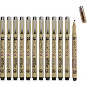 SAKURA Pigma Micron Fineliner Pens - Archival Black Ink Artist Pens for Writing, Drawing or Journaling - 12 Bold Point Size (Box of 12)