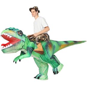 COMIN Inflatable Green Dinosaur Costume Riding T Rex Air Blow up Funny Party Halloween Costume for Men/Women
