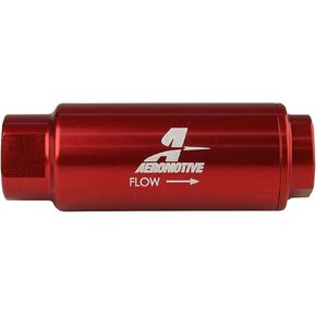 Aeromotive 12316 Filter, In-Line, 100-Micron Stainless Mesh Element, 3/8" NPT Port, Bright-Dip Red, SS Series, 1-1/4" OD