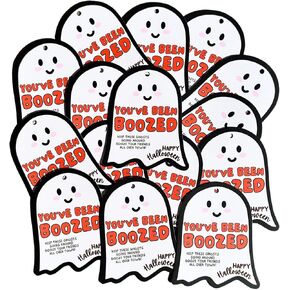 You’ve Been Boozed Ghost Shape Bottle Tags 3.5" x 3" | 30 pk | Booed Halloween Game for Mini Bottle, Wine Bottle, Neighbor and Work Friendly Adult Game