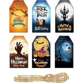 60 Pack Happy Thanksgiving Hanging Tags Thanksgiving Day Gift Paper Tags Fall Pumpkin Tags with 40ft Cotton Rope for Thanksgiving Theme Candy Bag Gift Label Wrap Hanging Decor Party Supplies