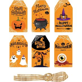 60 Pack Happy Thanksgiving Hanging Tags Thanksgiving Day Gift Paper Tags Fall Pumpkin Tags with 40ft Cotton Rope for Thanksgiving Theme Candy Bag Gift Label Wrap Hanging Decor Party Supplies