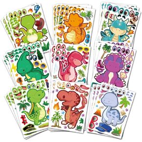 36 Sheet Reusable Dinosaur Stickers Make Your Own Dinosaur Stickers for Kids 3+, Make-a-face Stickers Boys Girls Dinosaur Birthday Party Decorations, DIY Dinosaur Craft Birthday Party Favor Supplies