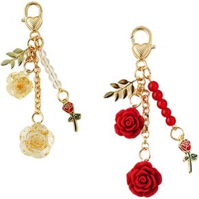 Fuqimanman2020 Rose Keychain Flower Charm Keychain with Chain Tassel Colorful Rose Pendant Keyring for Women