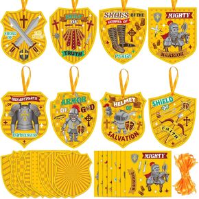Blosssound 32 Sets Religious Craft Kits for Kids Armor of God Sticker DIY Christian Ornament Make Your Own Bible Craft Projects for Religious Sunday School Classroom Party(Armor of God)