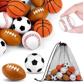Aodaer 24 Pack Mini Basketball Stress Balls with Drawstring Mesh Bag Fidget Toys for Adults Soft Foam Balls for Sports Party Favor Gifts