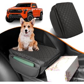 غطاء مسند ذراع وحدة التحكم المركزية لسيارة Toyota Tacoma 2024 2025 ملحقات مسند الذراع وسادة حماية غطاء وحدة التحكم الوسطى وسادة جلدية سوداء مع جيوب