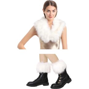 sy soul young Women's Faux Fur Collar Scarf & Boot Cuffs legwarmers Raccoon Winter Warm 2pc Set