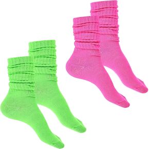 Neon Socks, 2 Pairs Slouch Socks for Woman Soft Scrunch Socks 80s Scrunchie Socks Leg Warmers for Women Girls Home Sports Campus, Size 9-11