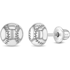 925 Sterling Silver Polished Baseball Safety Screw Back Earrings For Little Girls and Preteens - Fun Baseball Sports Themed Earrings For A Little Girl - Sports Accessories For Kids
