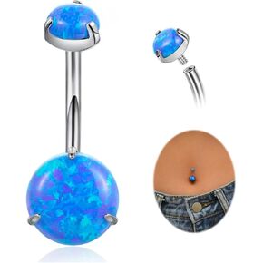 14G G23 Titanium Belly Button Rings for Women Opal Belly Rings Internal Threaded Curved Barbell Hypoallergenic Round Navel Piercing Jewelry 6-16MM