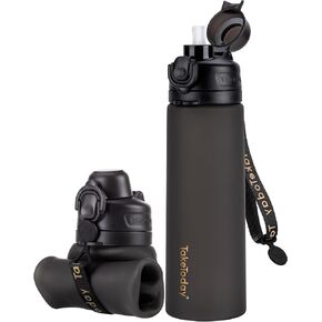 Collapsible Water Bottles, Foldable Silicone Travel Water Bottle with Straw Strap, Leak Proof, No BPA, Ideal for Traveling, Hiking, Outdoors, 20Oz (Ocean Breeze)