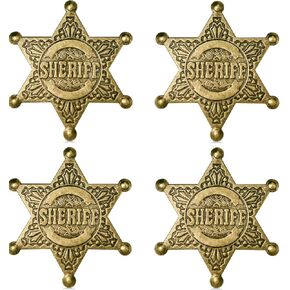 iMagitek 4 Pcs Metal Sheriff Badge, Western Deputy Sheriff Badge, Western Cop Star Badge, Old West Prop, Western Police Vest Badge