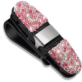 Glasses Holders for Car Sun Visor, Bling Crystal Rhinestones Fashion Rotatable Car Eyeglasses Sunglasses Hanger Mount with Ticket Card Clip for Women Girls (Violet)