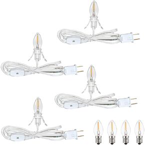 6FT Accessory Cord for Craft Lighting Halloween Pumpkin Christmas House Decorations, 4 Sets Candelabra-Base E12 Socket C7 Bulbs Clip Light with On/Off Switch Plugs (8 Bulbs, 4 Spare)