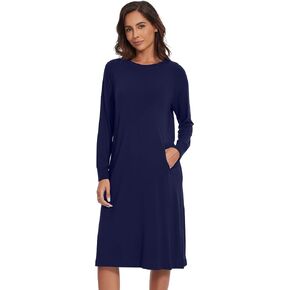 WiWi Women's Nightgowns-Viscose from Bamboo Long Sleeve Pajama Gwons Nightshirts Soft Sleepshirt with Pockets S-XXL