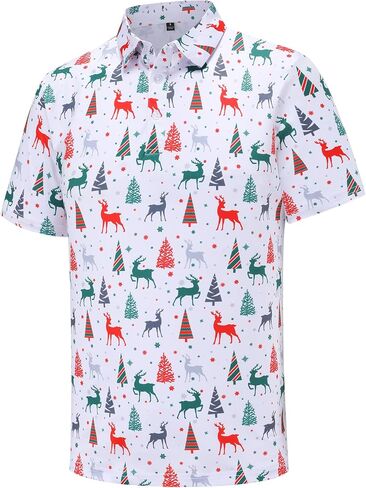 Men's Christmas Shirt Short Sleeve Santa Claus Party Casual Golf Polo Shirts for Men in Kuwait